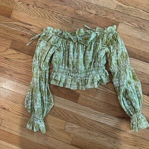 Off the shoulder green top
